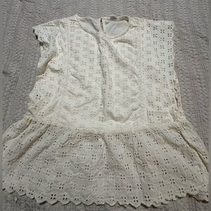 Girls Eyelet Top , Cream , Size 11/12